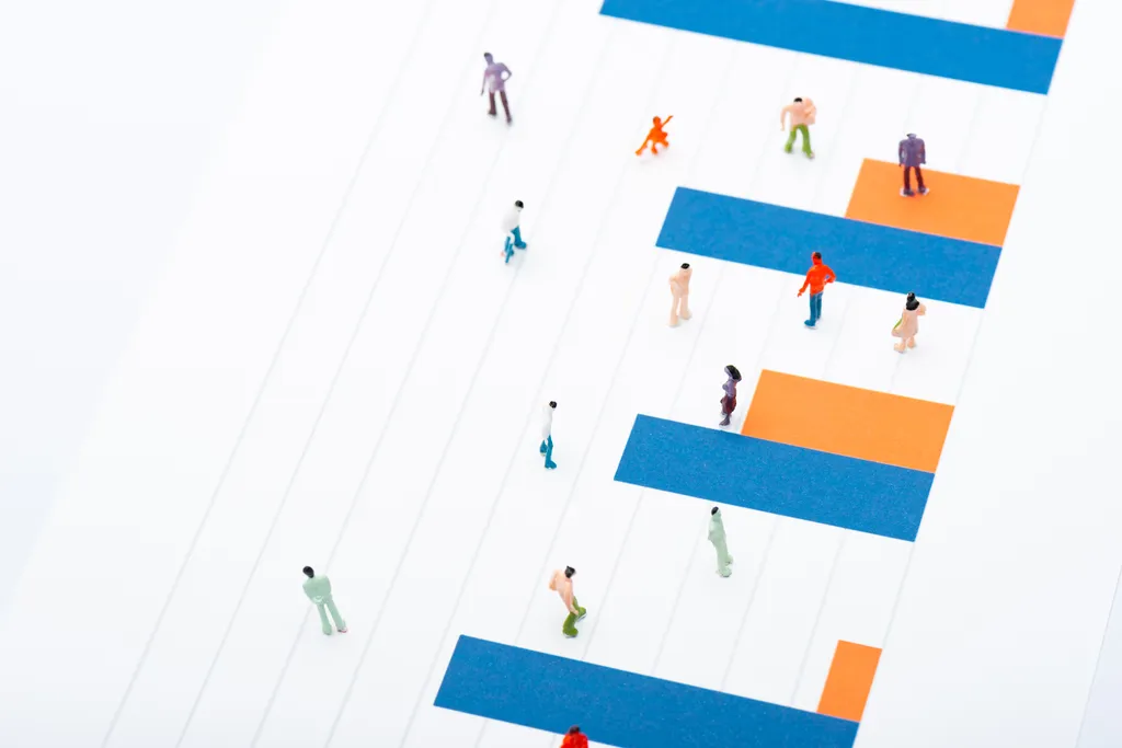 A high angle view of people figures on a surface
